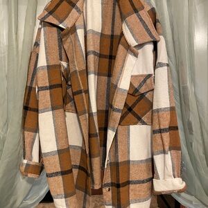 Plaid “Shacket” shirt/jacket  - Brown and Cream